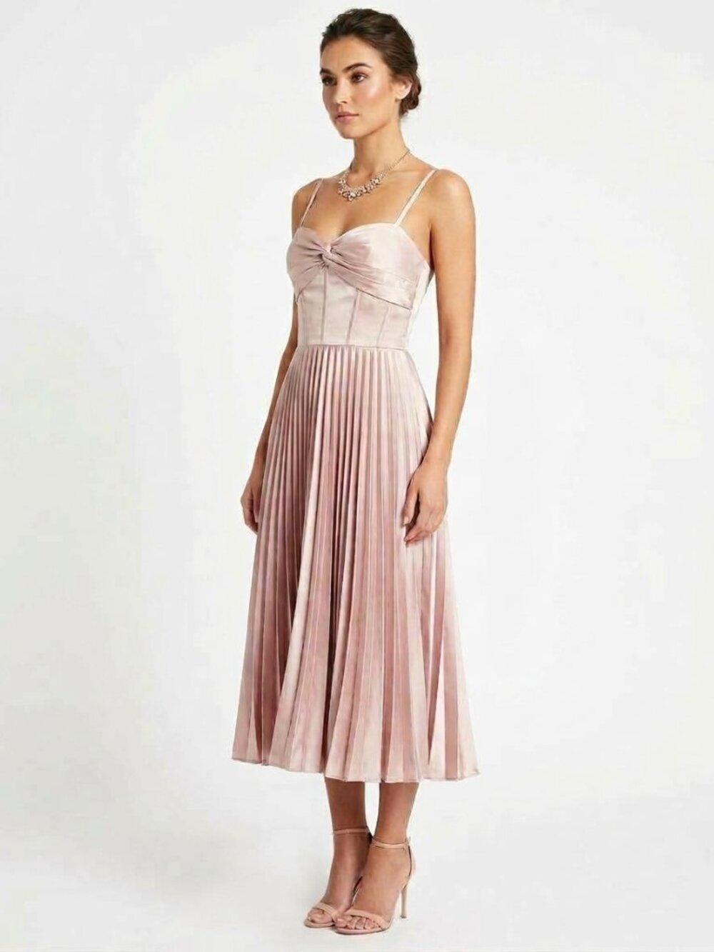 New Sz 12 Blush Pink Pleated Midi Dress